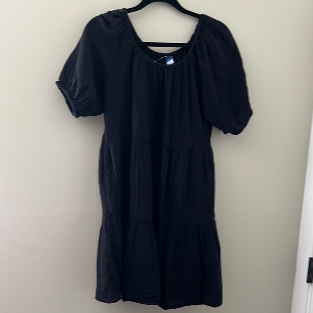 Old Navy Black Puff Sleeve Tiered Mini Dress Women’s Medium